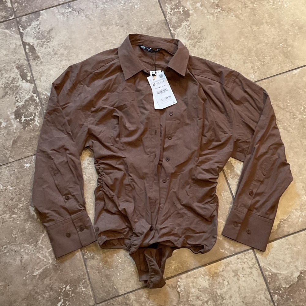 NWT Zara brown blouse leotard